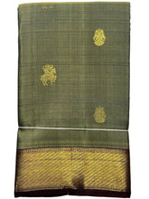 Moss Green Kanjivaram Saree with Gold and  Maroon Border - MIRASILKS Moss Green Kanjivaram Saree with Gold and  Maroon Border